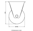 800 series 125mm fixed top plate 135x114mm castor with blue elastic rubber on nylon centre ball bearing wheel 250kg - Castor dimensions