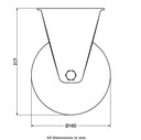 800 series 160mm fixed top plate 135x114mm castor with black elastic rubber on welded steel centre ball bearing wheel 450kg - Castor dimensions