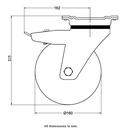 800 series 160mm swivel/brake top plate 135x110mm castor with black elastic rubber on welded steel centre ball bearing wheel 450kg - Castor dimensions