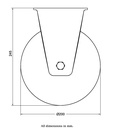 800 series 200mm fixed top plate 135x114mm castor with black elastic rubber on welded steel centre ball bearing wheel 600kg - Castor dimensions