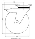 800 series 200mm swivel/brake top plate 135x110mm castor with black elastic rubber on welded steel centre ball bearing wheel 600kg - Castor dimensions