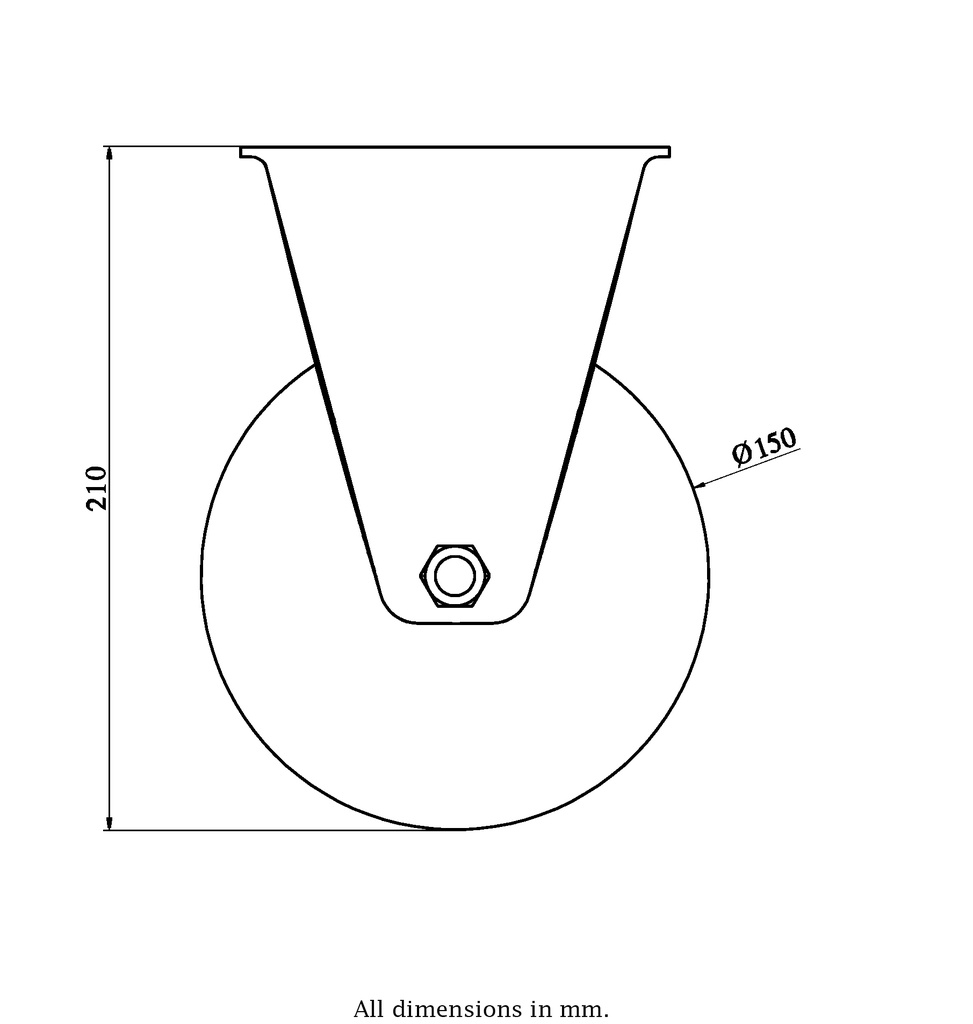 800 series 150mm fixed top plate 135x114mm castor with polyurethane on nylon centre ball bearing wheel 600kg - Castor drawing