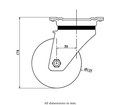 800 series 125mm swivel top plate 135x110mm castor with polyurethane on cast iron centre ball bearing wheel 500kg - Castor drawing