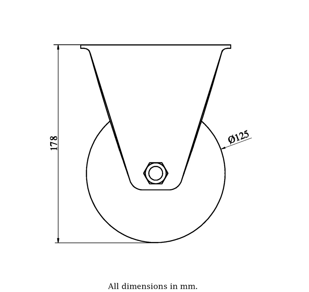800 series 125mm fixed top plate 135x114mm castor with polyurethane on cast iron centre ball bearing wheel 500kg - Castor drawing