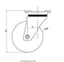 800 series 160mm swivel top plate 135x110mm castor with green convex elastic polyurethane on cast iron centre ball bearing wheel 550kg - Castor drawing