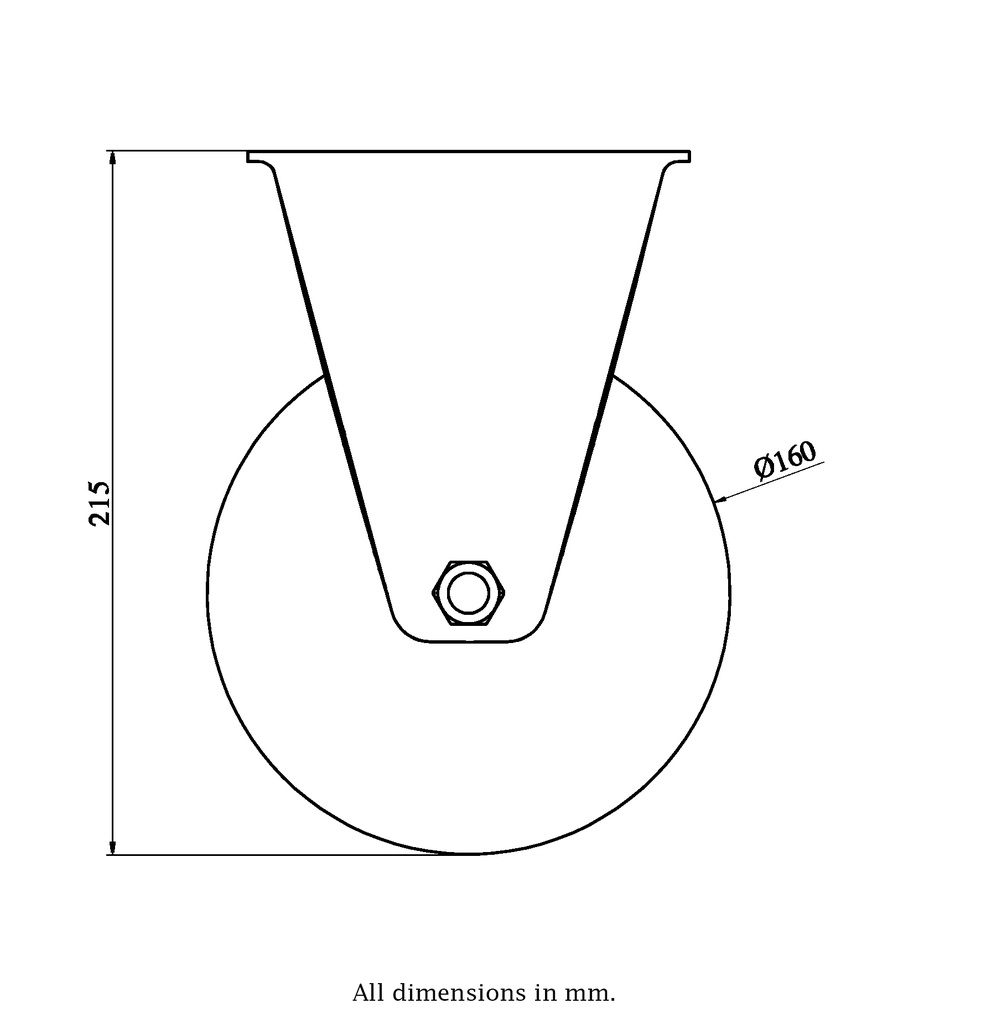 800 series 160mm fixed top plate 135x114mm castor with green convex elastic polyurethane on cast iron centre ball bearing wheel 550kg - Castor drawing