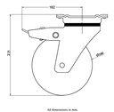 800 series 160mm swivel/brake top plate 135x110mm castor with green convex elastic polyurethane on cast iron centre ball bearing wheel 550kg - Castor drawing