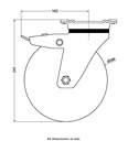 800 series 200mm swivel/brake top plate 135x110mm castor with green convex elastic polyurethane on cast iron centre ball bearing wheel 700kg - Castor drawing