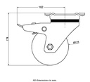 800 series 125mm swivel/brake top plate 135x110mm castor with nylon ball bearing wheel 650kg - Castor drawing