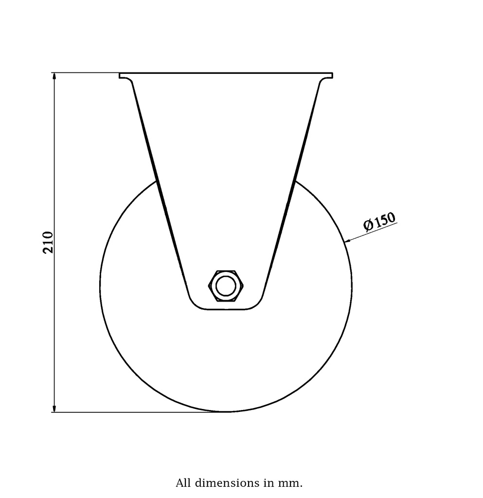 800 series 150mm fixed top plate 135x114mm castor with nylon plain bearing wheel 800kg - Castor drawing