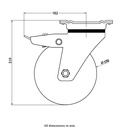 800 series 150mm swivel/brake top plate 135x110mm castor with nylon plain bearing wheel 800kg - Castor drawing