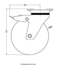 800 series 200mm swivel/brake top plate 135x110mm castor with nylon plain bearing wheel 800kg - Castor drawing