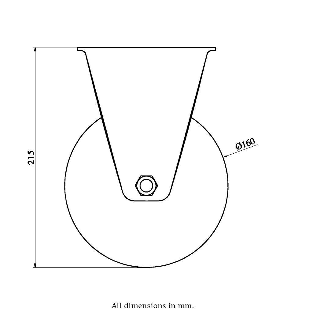 800 series 160mm fixed top plate 135x114mm castor with electrically conductive grey polyurethane on nylon centre ball bearing wheel 550kg - Castor drawing