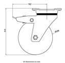 800 series 160mm swivel/brake top plate 135x110mm castor with electrically conductive grey polyurethane on nylon centre ball bearing wheel 550kg - Castor drawing