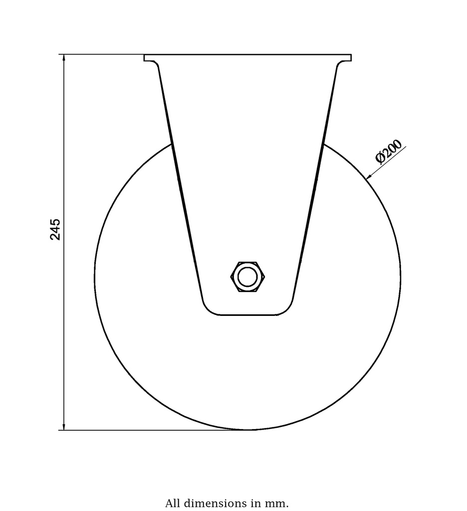 800 series 200mm fixed top plate 135x114mm castor with electrically conductive grey polyurethane on nylon centre ball bearing wheel 520kg - Castor drawing