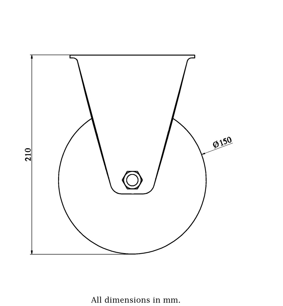 800 series 150mm fixed top plate 135x114mm castor with cast iron roller bearing wheel 800kg - Castor drawing