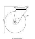 800 series 200mm swivel top plate 135x110mm castor with cast iron roller bearing wheel 800kg - Castor drawing