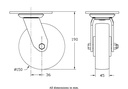 500 series 150mm swivel top plate 140x110mm castor with polyurethane on nylon centre ball bearing wheel 500kg - Castor drawing