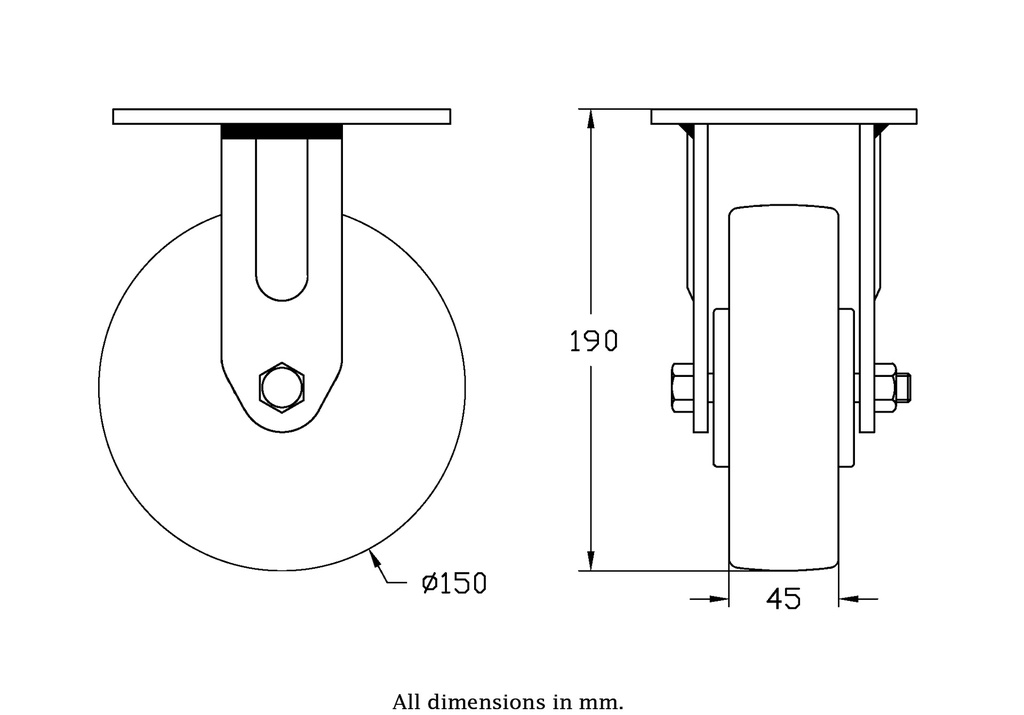 500 series 150mm fixed top plate 140x110mm castor with polyurethane on nylon centre ball bearing wheel 500kg - Castor drawing