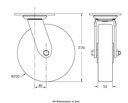 500 series 200mm swivel top plate 140x110mm castor with polyurethane on nylon centre ball bearing wheel 500kg - Castor drawing