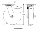 500 series 200mm swivel/brake top plate 140x110mm castor with polyurethane on nylon centre ball bearing wheel 500kg - Castor drawing