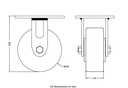 500 series 125mm fixed top plate 140x110mm castor with polyurethane on cast iron centre ball bearing wheel 500kg - Castor drawing