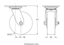 500 series 152mm swivel top plate 140x110mm castor with polyurethane on cast iron centre ball bearing wheel 500kg - Castor drawing