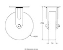 500 series 200mm fixed top plate 140x110mm castor with polyurethane on cast iron centre ball bearing wheel 500kg - Castor drawing