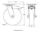 500 series 200mm swivel/brake top plate 140x110mm castor with polyurethane on cast iron centre ball bearing wheel 500kg - Castor drawing