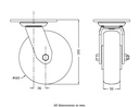500 series 160mm swivel top plate 140x110mm castor with green convex elastic polyurethane on cast iron centre ball bearing wheel 500kg - Castor drawing