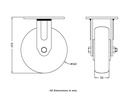500 series 160mm fixed top plate 140x110mm castor with green convex elastic polyurethane on cast iron centre ball bearing wheel 500kg - Castor drawing