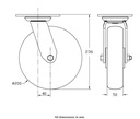 500 series 200mm swivel top plate 140x110mm castor with green convex elastic polyurethane on cast iron centre ball bearing wheel 500kg - Castor drawing