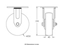 500 series 150mm fixed top plate 140x110mm castor with nylon ball bearing wheel 500kg - Castor drawing