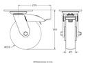 500 series 150mm swivel/brake top plate 140x110mm castor with nylon ball bearing wheel 500kg - Castor drawing