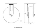 500 series 200mm fixed top plate 140x110mm castor with nylon ball bearing wheel 500kg - Castor drawing