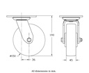 500 series 150mm swivel top plate 140x110mm castor with cast iron roller bearing wheel 500kg - Castor drawing