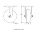 500 series 150mm fixed top plate 140x110mm castor with cast iron roller bearing wheel 500kg - Castor drawing
