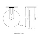 500 series 200mm fixed top plate 140x110mm castor with cast iron roller bearing wheel 500kg - Castor drawing