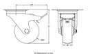 300 series 80mm swivel/brake top plate 100x80mm castor with polyurethane on nylon centre roller bearing wheel 120kg - Castor drawing