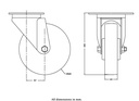 300 series 160mm swivel top plate 140x110mm castor with polyurethane on polypropylene centre ball bearing wheel 300kg - Castor drawing