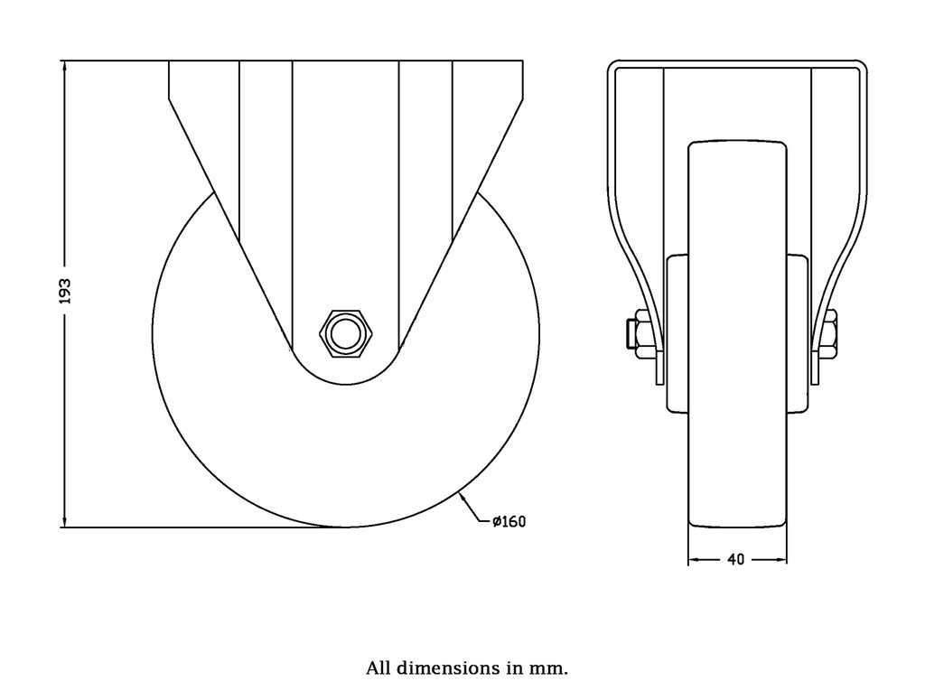 300 series 160mm fixed top plate 146x107mm castor with polyurethane on polypropylene centre ball bearing wheel 300kg - Castor drawing