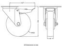 300 series 160mm swivel/brake top plate 140x110mm castor with polyurethane on polypropylene centre ball bearing wheel 300kg - Castor drawing