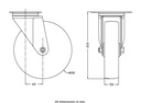 300 series 200mm swivel top plate 140x110mm castor with polyurethane on nylon centre plain bearing wheel 350kg - Castor drawing