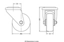 300 series 80mm swivel bolt hole 10,5mm castor with polyurethane on nylon centre roller bearing wheel 120kg - Castor dimensions