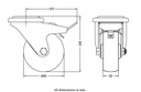 300 series 80mm swivel/brake bolt hole 10,5mm castor with polyurethane on nylon centre roller bearing wheel 120kg - Castor dimensions