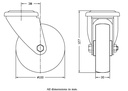 300 series 100mm swivel bolt hole 10,5mm castor with polyurethane on nylon centre roller bearing wheel 150kg - Castor dimensions