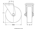 300 series 125mm swivel bolt hole 10,5mm castor with polyurethane on nylon centre roller bearing wheel 170kg - Castor dimensions
