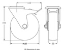 300 series 125mm swivel/brake bolt hole 10,5mm castor with polyurethane on nylon centre roller bearing wheel 170kg - Castor dimensions
