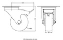 300 series 80mm swivel/brake top plate 100x80mm castor with polypropylene roller bearing wheel 120kg - Castor drawing