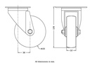 300 Series 100mm swivel top plate 100x80mm castor with polypropylene roller bearing wheel 150kg - Castor drawing